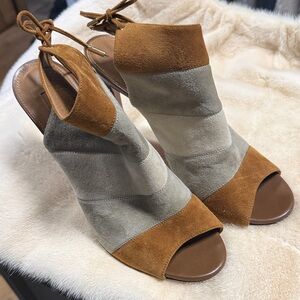 Aquazzura Tan and Gray Heeled Sandals